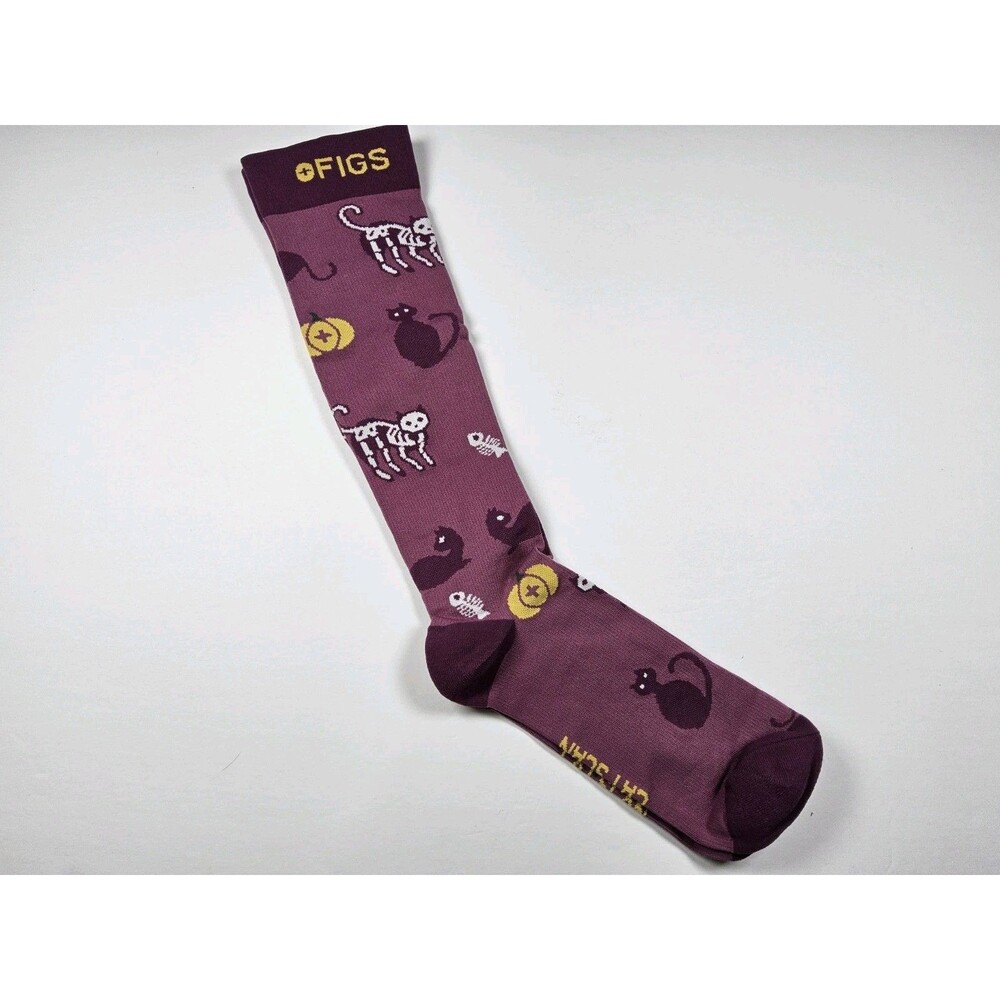 FIGS Compression Cat Scan Pumpkin Fall Halloween Nurse Medical Socks Sz L